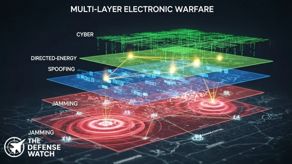 jamming, spoofing, directed‑energy, cyber