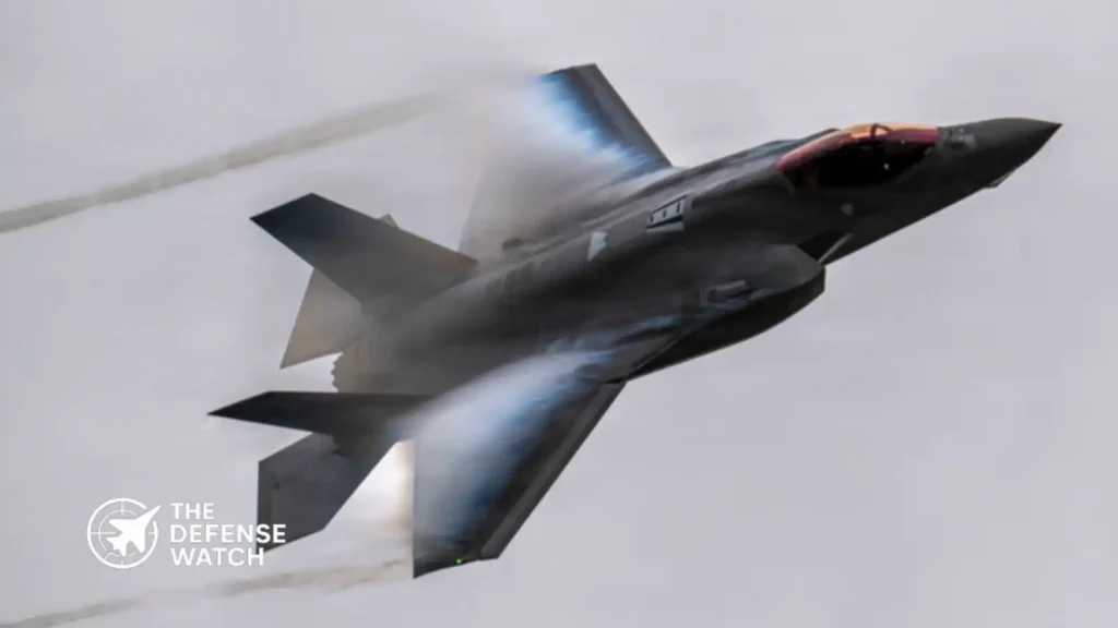 U.S. Air Force F-35A Lightning II fighter jet during flight operations at a military airbase