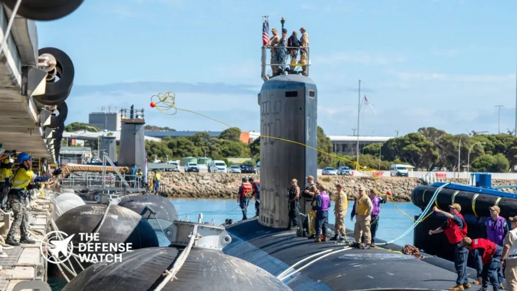 U.S. Navy personnel and Australian naval forces at HMAS Stirling in Western Australia supporting AUKUS submarine operations.