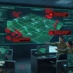 U.S. military AI systems displayed in a command center highlighting cybersecurity and sleeper agent risks