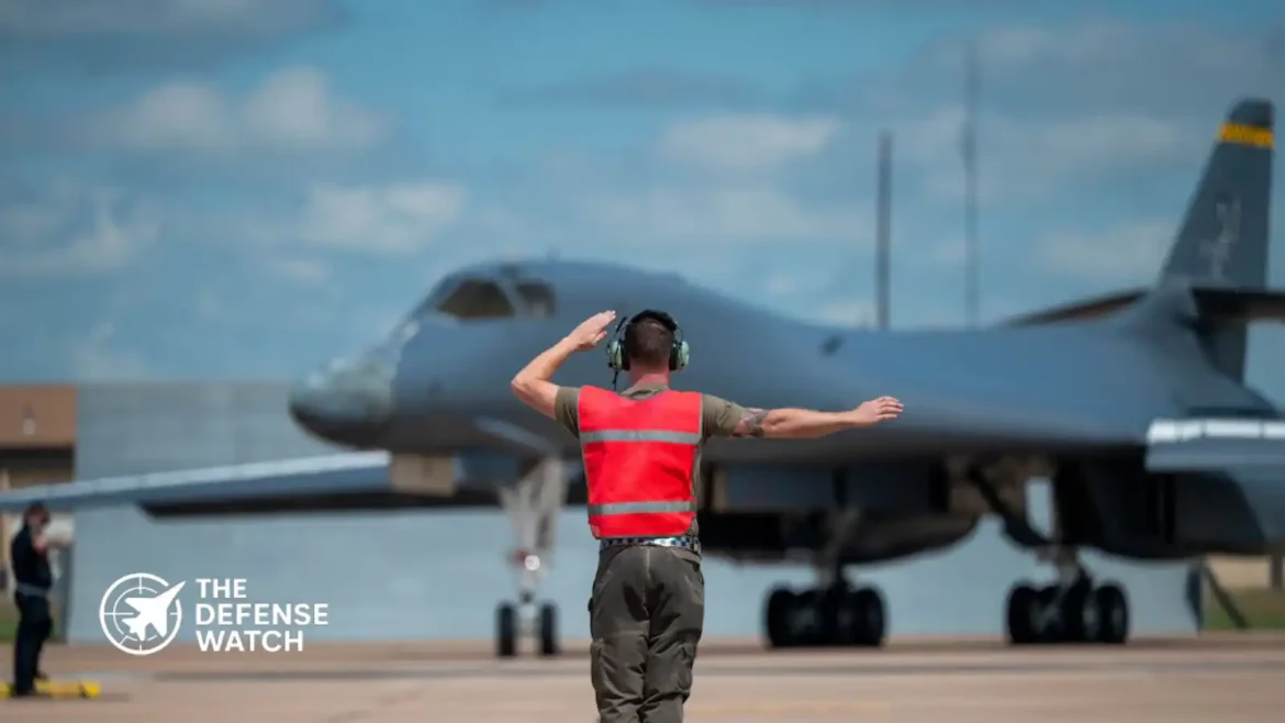 U.S. Air Force maintainers inspect and restore a B-1B Lancer bomber during depot maintenance operations at Tinker Air Force Base.