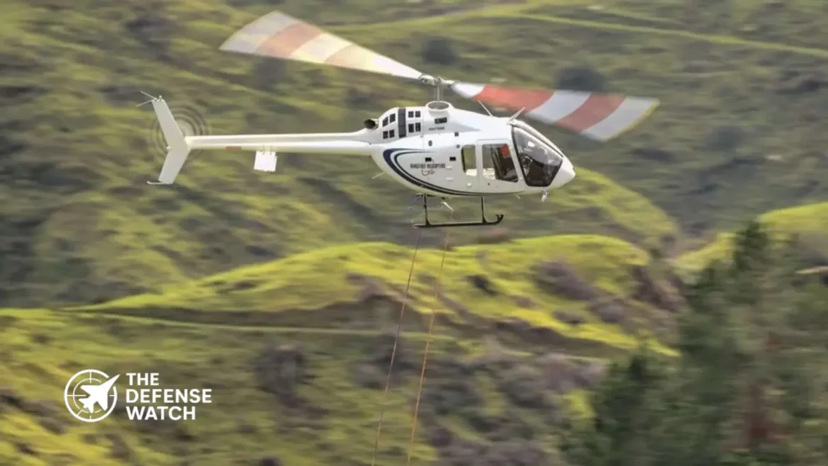 Bell 505 light helicopter in flight configured for military pilot training missions