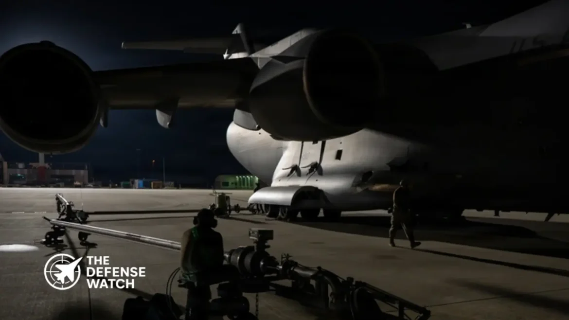 Royal Canadian Air Force C-17 Globemaster III aircraft operating in Arctic conditions during rapid response logistics mission