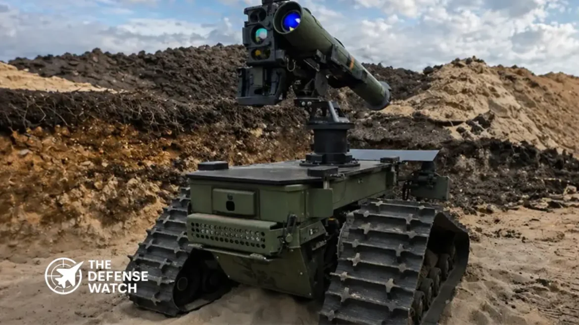 Diehl Defence Ziesel unmanned ground vehicle launching a SPIKE LR anti tank missile during live fire testing in Europe