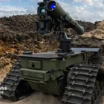 Diehl Defence Ziesel unmanned ground vehicle launching a SPIKE LR anti tank missile during live fire testing in Europe