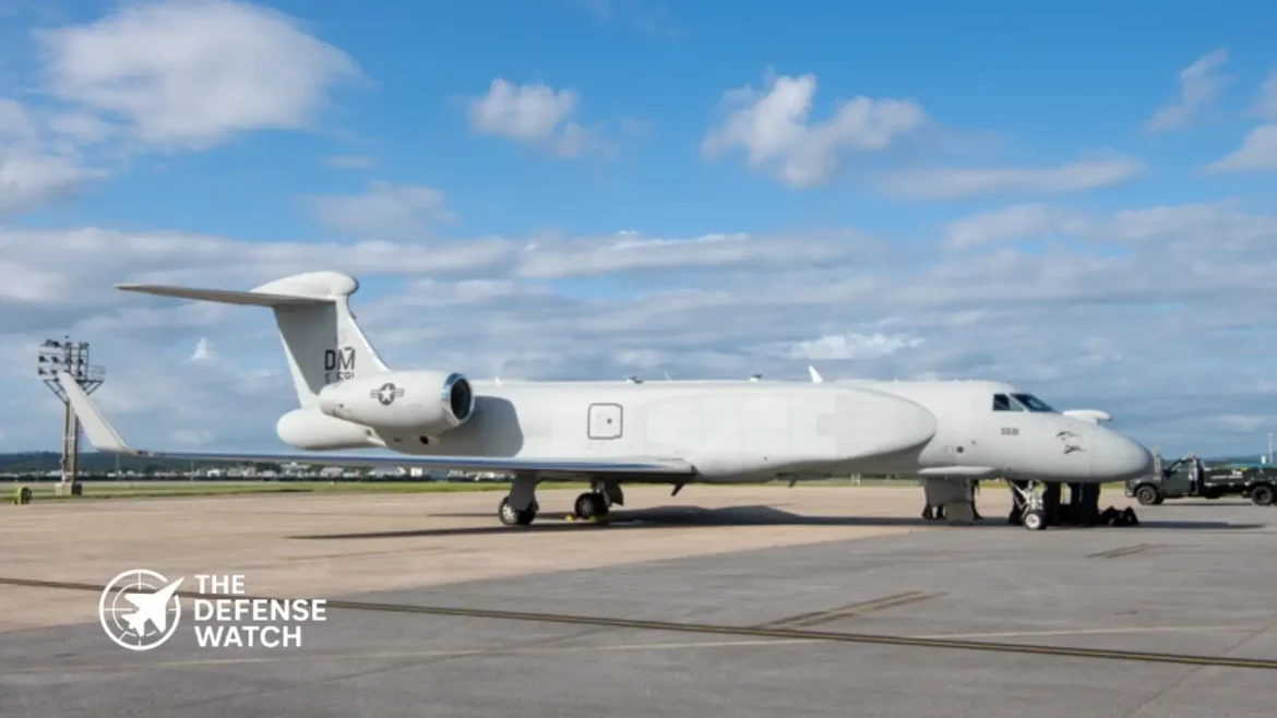 U.S. Air Force EA-37B Compass Call electronic warfare aircraft flying during operational testing mission