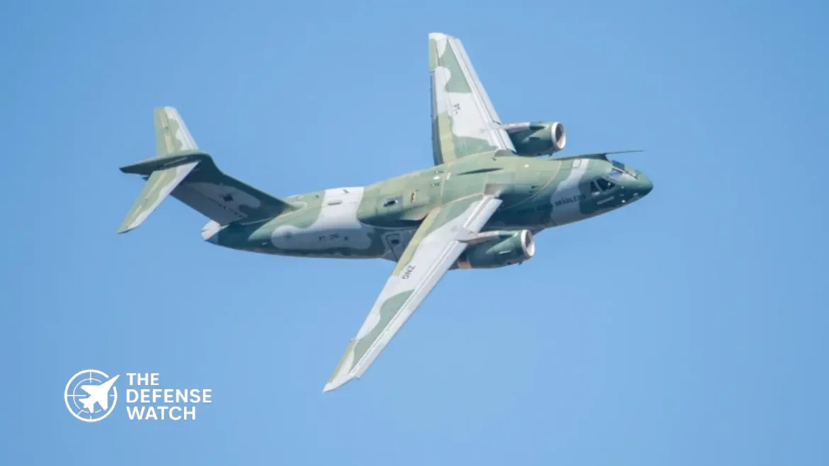 Embraer C-390 Millennium military transport aircraft during flight test showcasing tactical airlift capability
