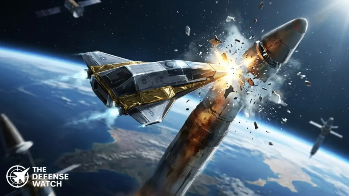 Illustration of a space-based interceptor targeting a ballistic missile during midcourse phase