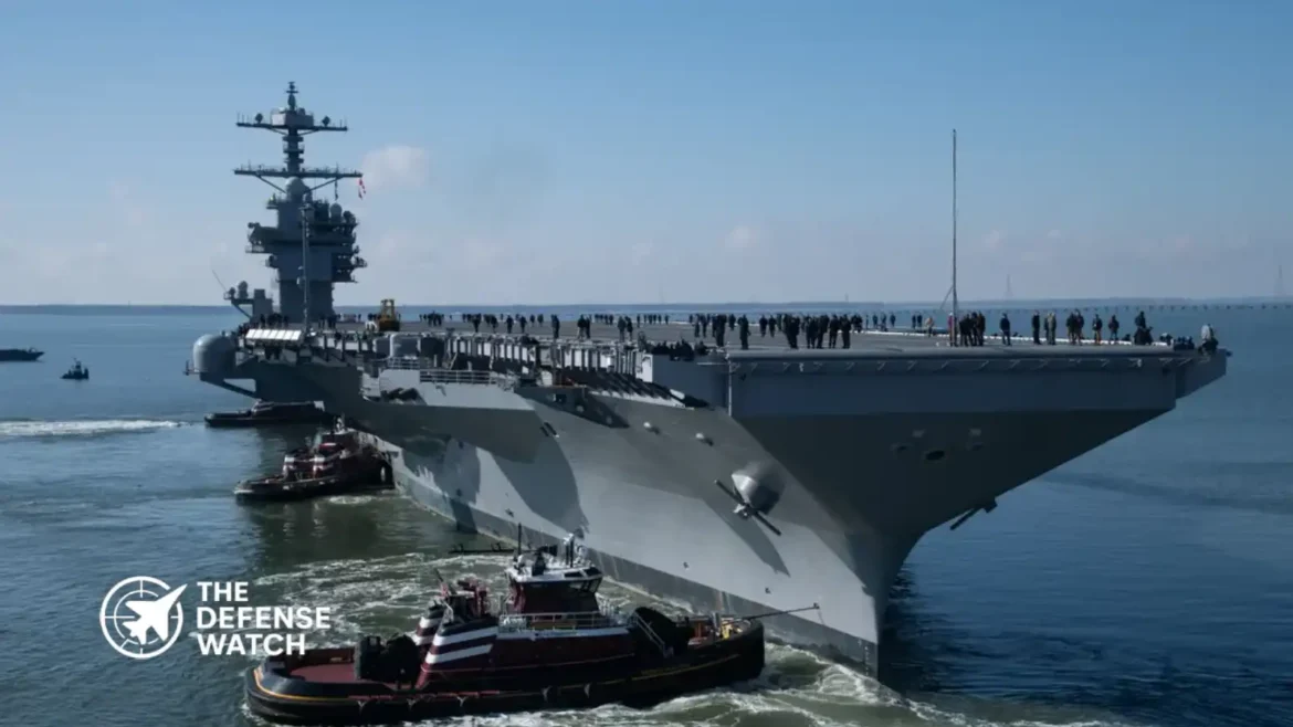 Aircraft carrier John F. Kennedy (CVN 79) underway during builder's sea trials in the Atlantic Ocean, February 2026. (HII / Newport News Shipbuilding)