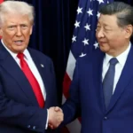 U.S. President Donald Trump and Chinese President Xi Jinping meeting in Beijing during talks on Iran nuclear tensions and Strait of Hormuz security
