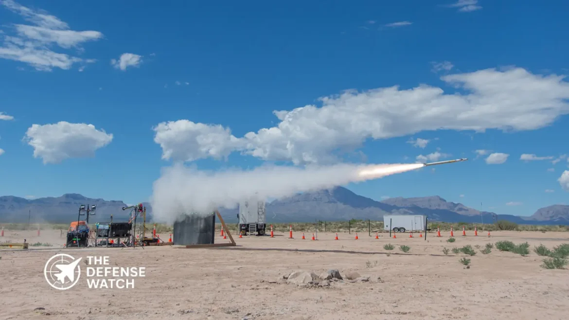 Lockheed Martin's QuadStar Next-Generation Short-Range Interceptor missile launches during its seeker characterization flight test at White Sands Missile Range, New Mexico, May 2026 — marking a 100% success rate in target acquisition.