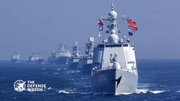Chinese PLA Navy terminal defense system undergoing sea trials during anti-missile interception exercise in the Bohai Sea.