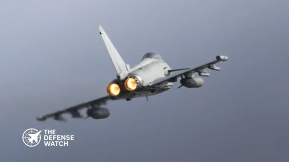 RAF Eurofighter Typhoon jets launching for NATO eastern flank air policing mission