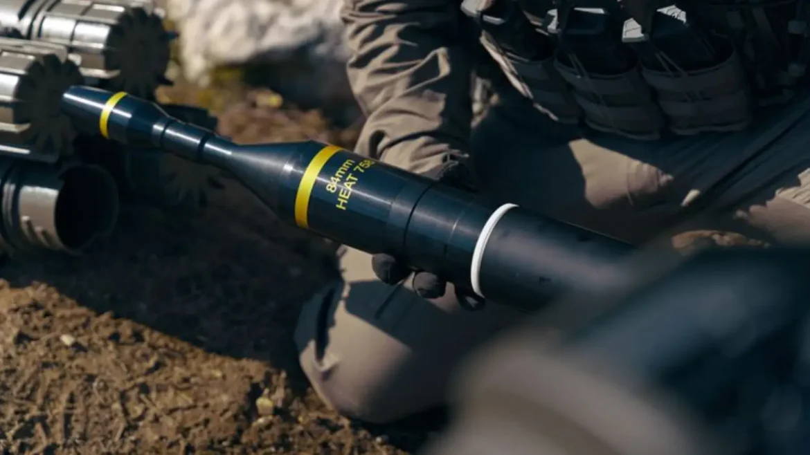 Saab Carl-Gustaf M4 recoilless rifle firing new HE 448 programmable anti-tank round during live-fire demonstration