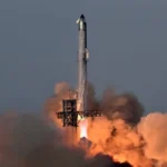 A SpaceX Falcon 9 rocket lifts off from Cape Canaveral, representing the company's ambition to scale to 10,000 annual launches by 2031 — a goal disclosed to FAA Administrator Bryan Bedford by SpaceX President Gwynne Shotwell."