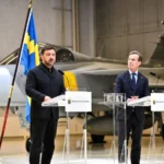 Swedish Air Force JAS 39 Gripen fighter aircraft during flight operations as Sweden announces fighter support package for Ukraine.