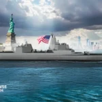 Concept artwork of the future US Navy Trump-class nuclear-powered battleship designed for long-range strike and advanced naval warfare
