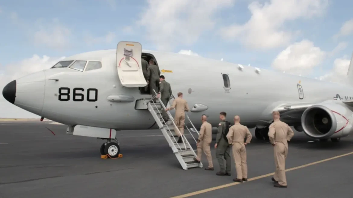 US Navy P-8A Poseidon maritime patrol aircraft releasing a Mk 54 torpedo during anti-submarine warfare exercises near Taiwan