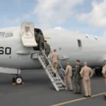US Navy P-8A Poseidon maritime patrol aircraft releasing a Mk 54 torpedo during anti-submarine warfare exercises near Taiwan