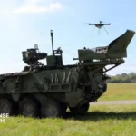 Ukrainian unmanned ground vehicle operating alongside FPV drones during combat operations against Russian positions