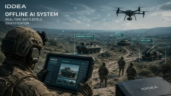 Belgian IDDEA offline AI battlefield identification system analyzing military vehicles in a combat operations environment