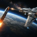 Illustration of a space-based interceptor targeting a missile during boost phase over Earth