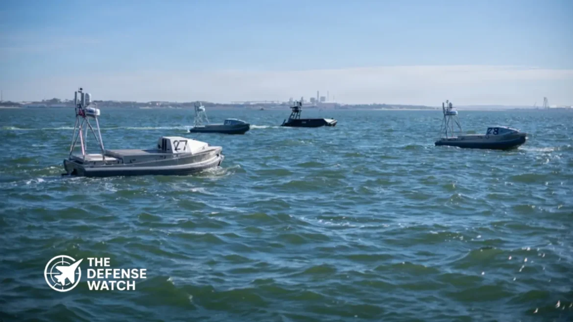 U.S. Navy unmanned maritime vessel operating during maritime surveillance and naval technology testing exercise