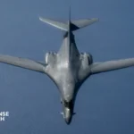 U.S. Air Force B-1B Lancer bomber carrying a Load Adaptable Modular pylon during flight testing over California.