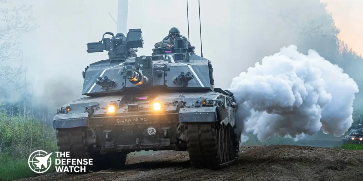 British Challenger 2 main battle tanks maneuver during Exercise Spring Storm in Estonia near NATO's eastern border.