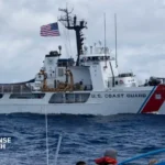 U.S. Coast Guard Reliance-class cutter sailing during maritime operations as the vessel prepares for transfer to the Philippine Coast Guard.