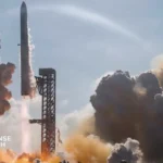 SpaceX Starship and Super Heavy launch vehicle during a test flight as the company prepares for a record-breaking public offering.