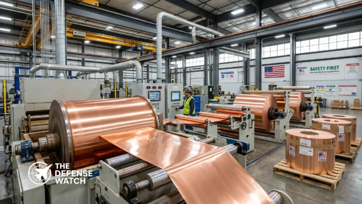 Defense-grade electrodeposited copper foil being manufactured at a U.S. copper processing facility in South Carolina.